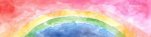 Vibrant watercolor rainbow banner with a dreamy spatter effect symbolizing hope and diversity in rich flowing colors