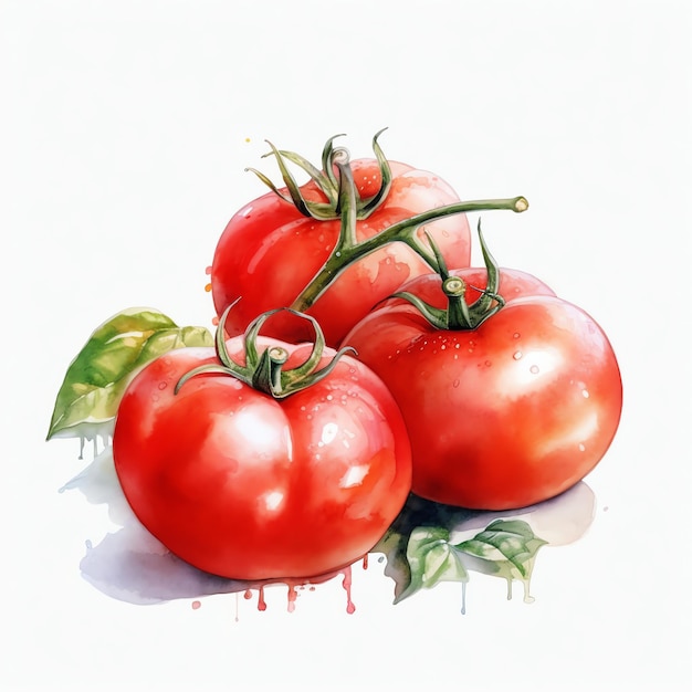활기찬 수채화 토마토 가시가 많은 흰색 배경에 신선하고 다채로운 요리 그림