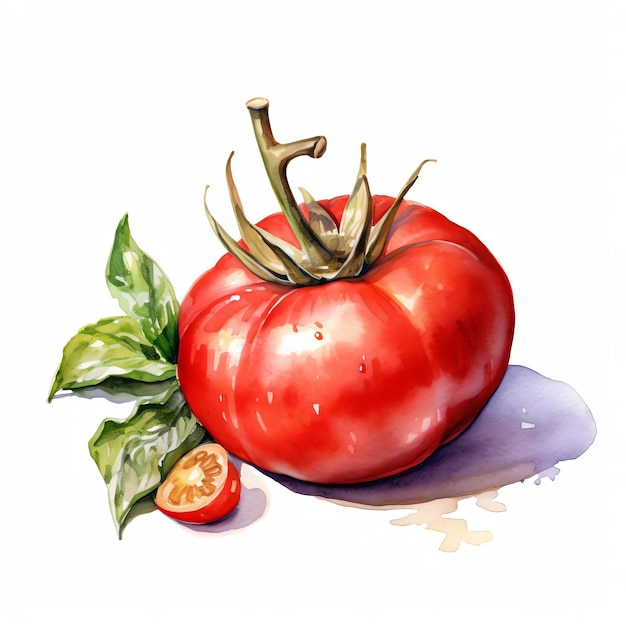 Vibrant Watercolor Tomato A Fresh and Colorful Culinary Illustration on a Prickly White Background