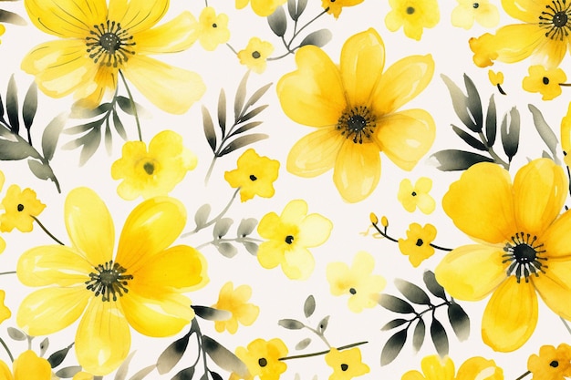 Vibrant watercolor with yellow sunlike blooms