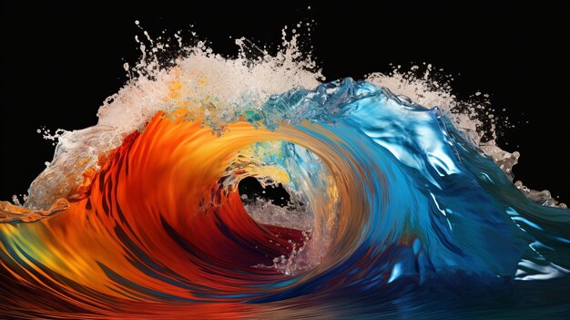 A vibrant wave against a dark backdrop