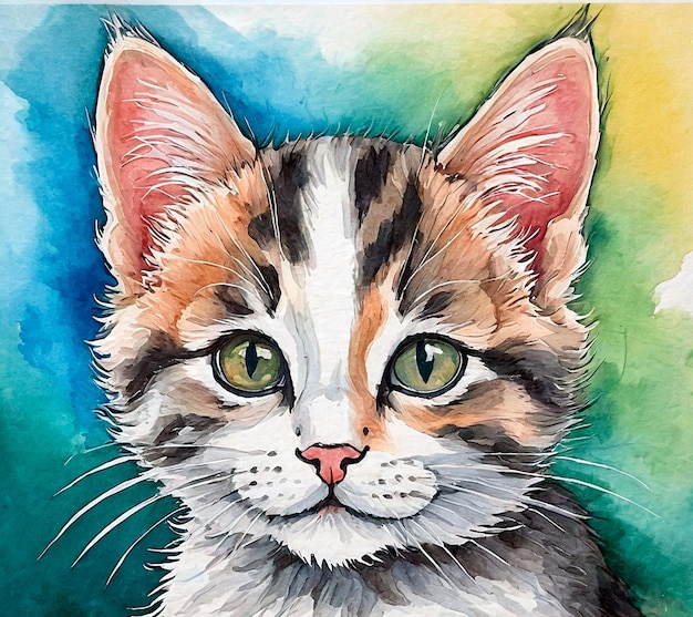 Vibrant Whiskers A Watercolor Feline Portrait