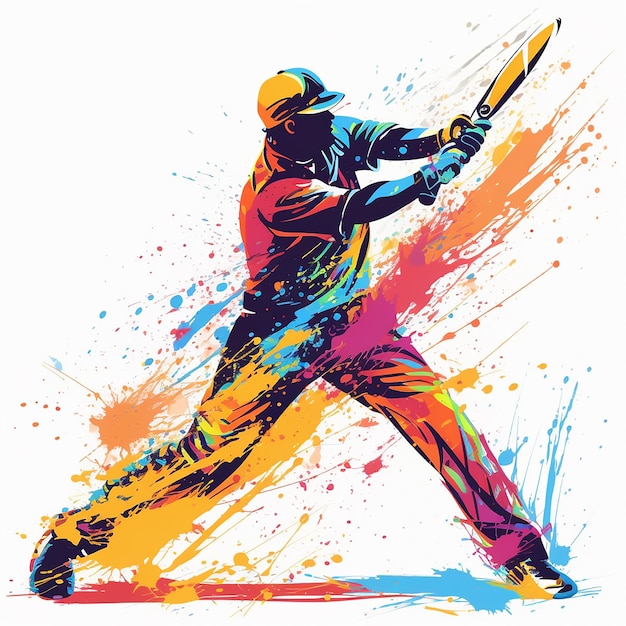 Vibrant Wickets Abstract Cricket Colored Drawing