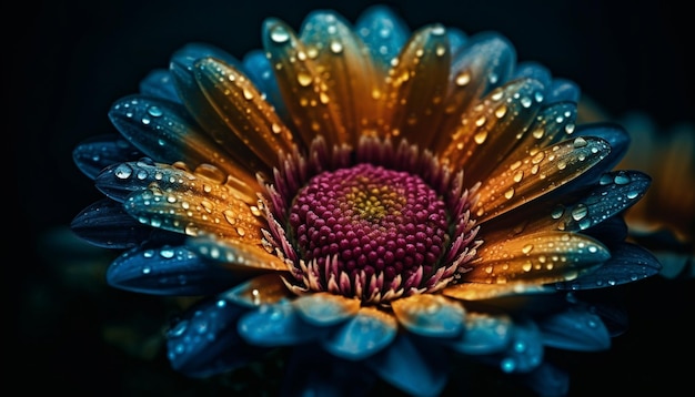 Vibrant wildflower meadow reflects beauty in nature dewy drops generated by AI