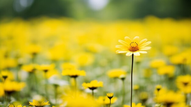 Vibrant wildflower meadow single yellow daisy in focus