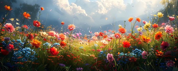 Vibrant Wildflowers Swaying In The Breeze Painting Wallpaper