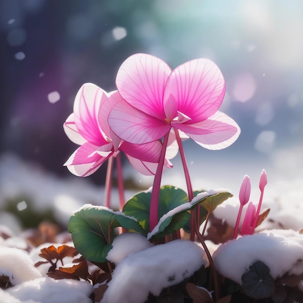 Vibrant Winter Pink Persian Cyclamen in Closeup Detail