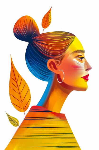 Vibrant woman illustration with floral decor