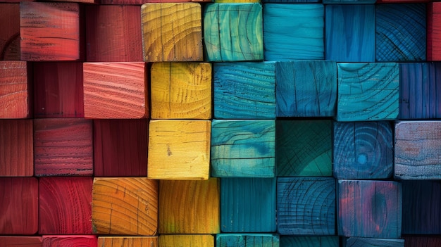 Photo vibrant wooden block arrangement generative ai