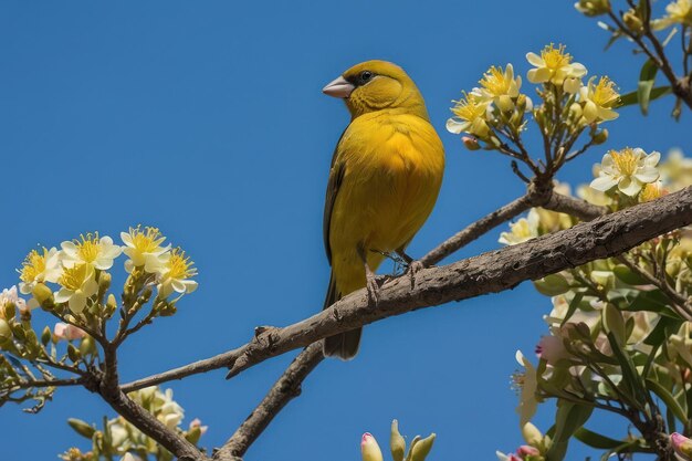 Foto un uccello giallo vibrante tra i fiori