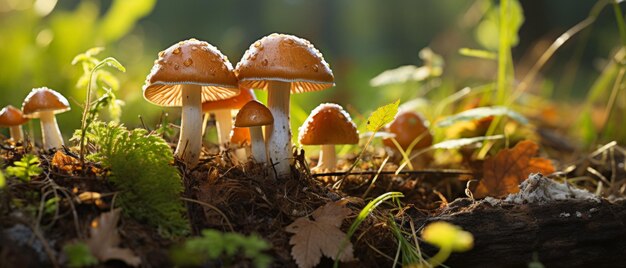 Vibrant yellow boletus mushrooms in a forest clearing