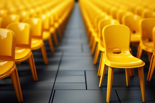 군중 속에서 눈에 띄는 활기찬 노란색 의자 Generative Ai