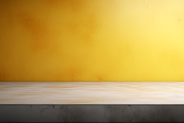 Vibrant yellow concrete table 3d perspective studio photography stand for business presentation and