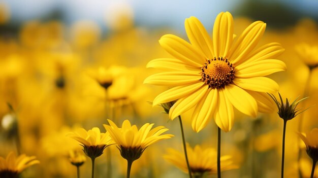 Vibrant yellow daisy blossom in nature meadow a summer