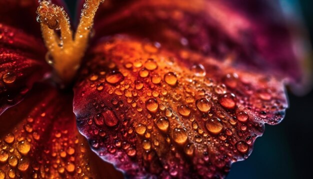 Photo vibrant yellow flower head with dew drop on wet leaf generated by artificial intelligence