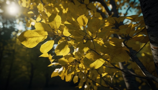 木の鮮やかな黄色の葉 Vray スタイルのアートワーク