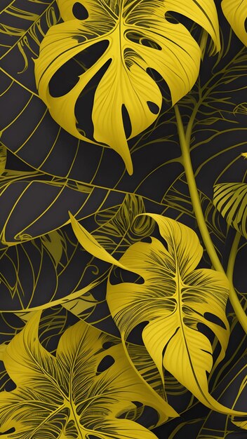 Vibrant Yellow Monstera Leaf Pattern Lifelike Detail