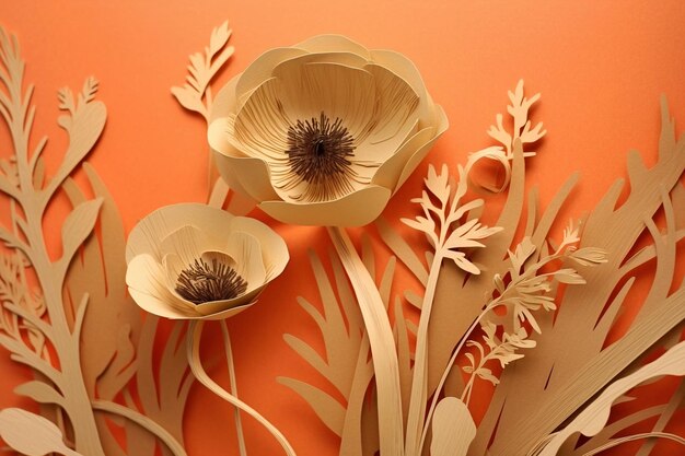 Photo vibrant yellow and orange 3d paper craft flower arrangement generative ai