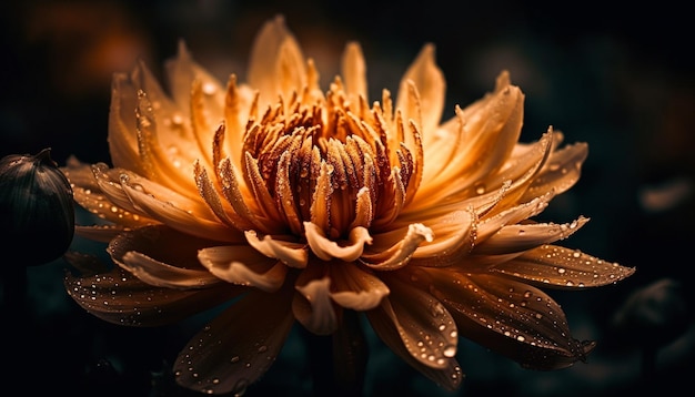 Vibrant yellow petals reflect in dark water generated by AI