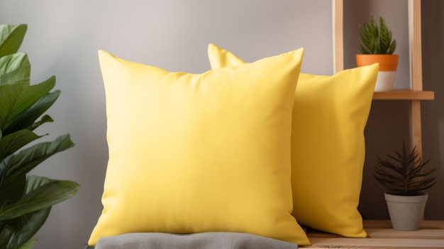 Photo vibrant yellow pillow mockups for spring decor