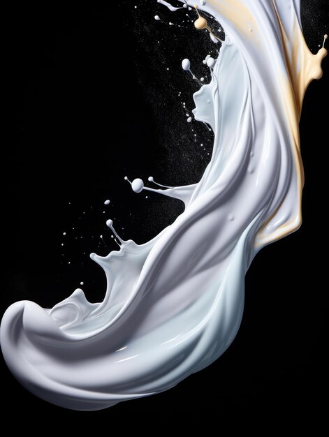 Фото Живые брызги йогурта в середине воздуха на изолированном черном фоне студии