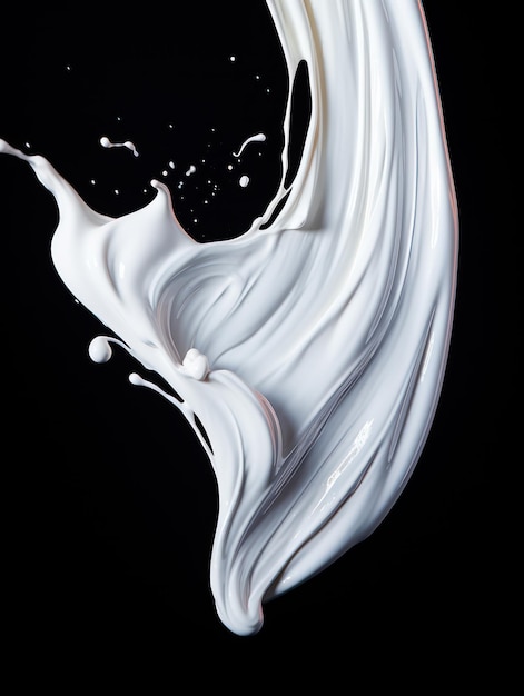 Foto vibranti spruzzi di yogurt in mezzo all'aria su uno sfondo di studio nero isolato