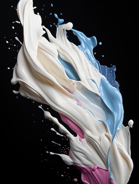 Vibrant Yogurt Splashes in MidAir on Isolated Black Studio Background