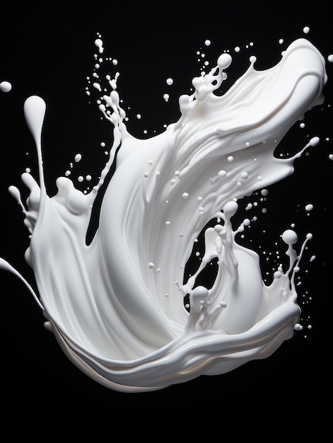 Vibrant Yogurt Splashes in MidAir on Isolated Black Studio Background