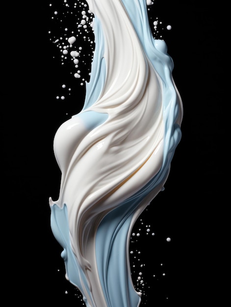 Vibrant Yogurt Splashes in MidAir on Isolated Black Studio Background