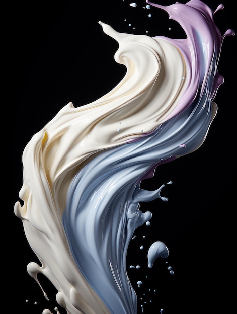 Vibrant Yogurt Splashes in MidAir on Isolated Black Studio Background