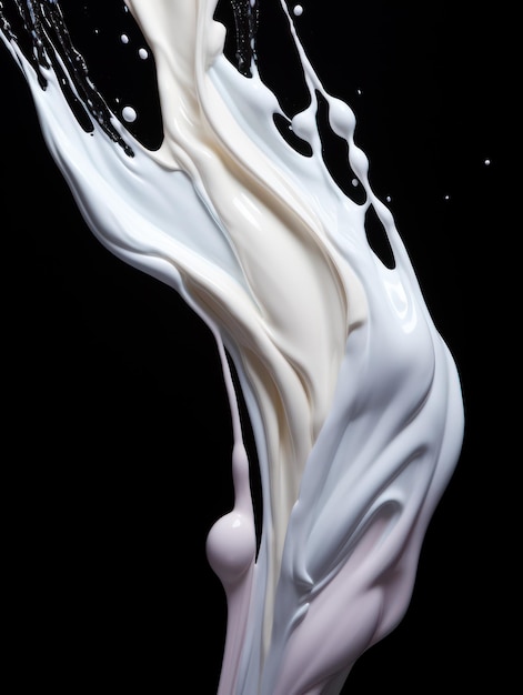 Vibrant Yogurt Splashes in MidAir on Isolated Black Studio Background