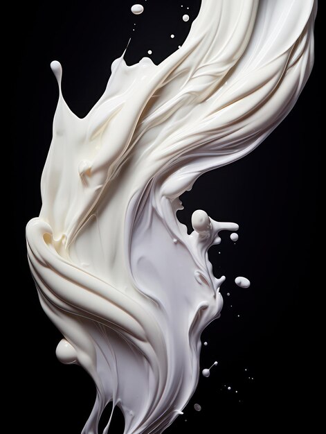 Vibrant Yogurt Splashes in MidAir on Isolated Black Studio Background