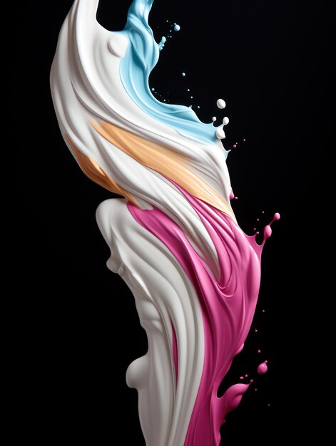 Vibrant Yogurt Splashes in MidAir on Isolated Black Studio Background