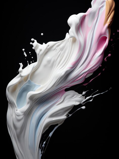 Photo vibrant yogurt splashes in midair on isolated black studio background