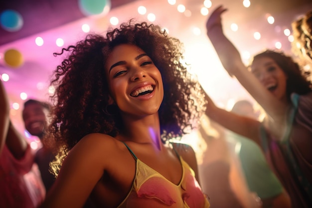 Vibrant young woman dancing for her friends at a party