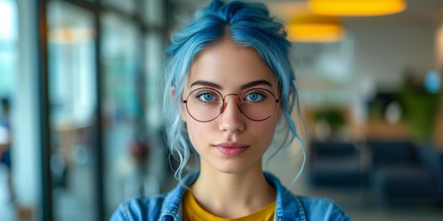 Vibrant Young Woman With Dyed Hair Exuding Confidence In A Professional Setting Copy Space