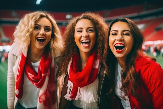 Vibrant Young Women Cheering at Soccer Game