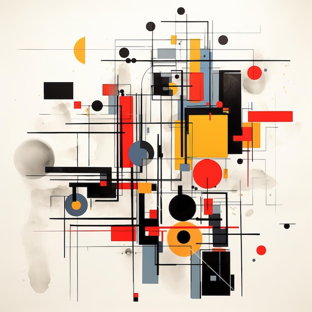 Vibrante abstracte kunstcompositie met invloed van modulair constructivisme