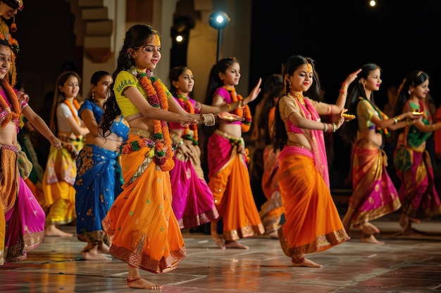 Vibrante Diwali-viering met traditionele dansvoorstellingen en festiviteiten Festive Diwali-vieringen gevuld met traditionele dancevoorstellingen en vreugdevolle festiviteiten