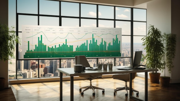 Vibrante grafiek van welvaart en groei in het moderne zonnebloede kantoor
