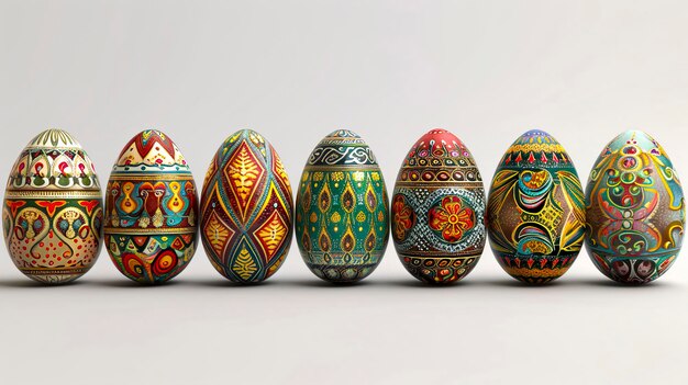 Foto vibrante hyperrealistische eieren 9 uitstekende kleurrijke ontwerpen met gedetailleerde patronen