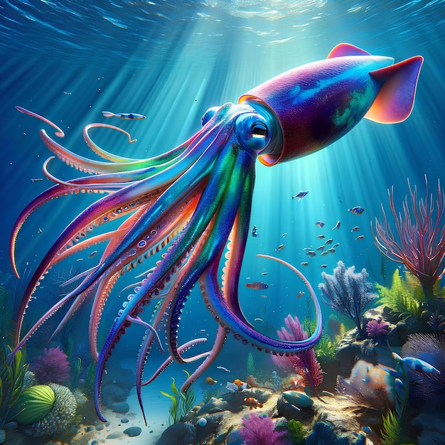 a vibrantly colored giant squid