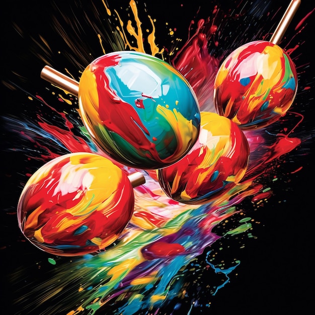 Vibrantly colored maracas in motion