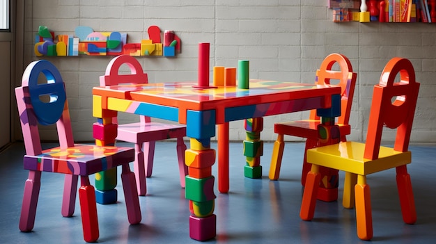Vibrantly colorful dining table set for kids