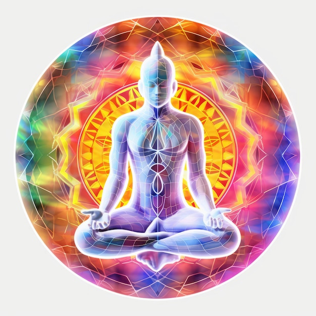 Vibrantly Transcendent Rainbow Yoga Chakra Sticker with Exquisite Digital Detailing