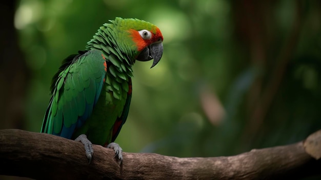 Vibrate colorful parrot sitting on a bright green tree