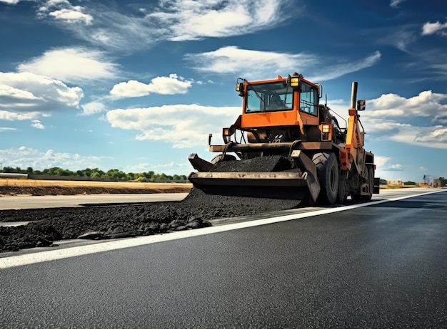 Vibratory asphalt rollers compactor compacting new asphalt pavement Road service build a new highway