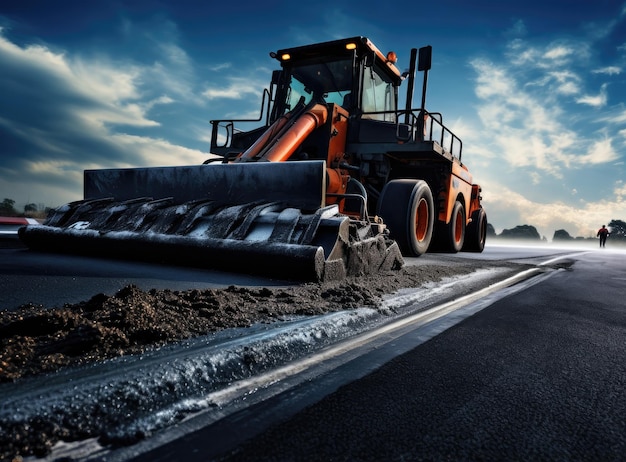 진동 아스팔트 롤러 압축기는 새로운 아스팔트 포장 도로를 압축하여 새로운 고속도로를 건설합니다.