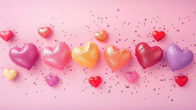 Vibrerende harten versieren een roze achtergrond die liefde verspreidt voor Valentijnsdag.
