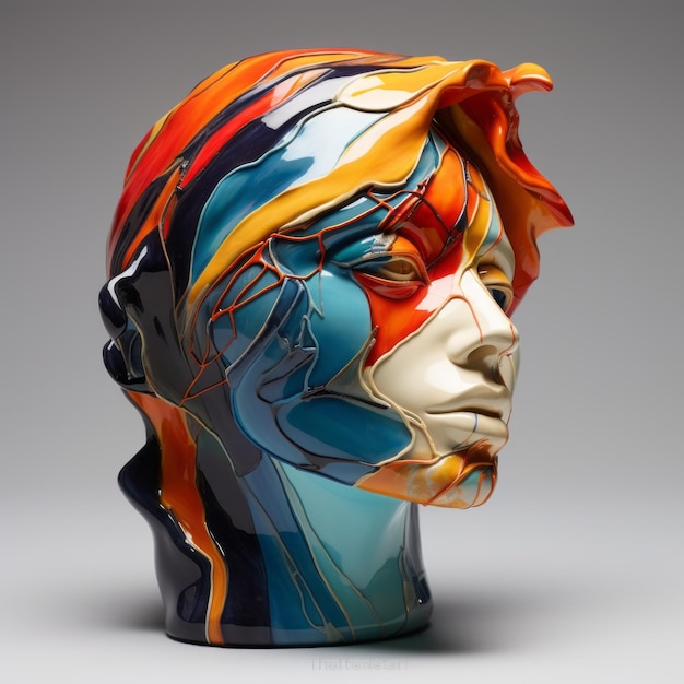 Vibrerende hyperrealistische sculptuur Abstracte keramiek van het gezicht van een tekenaar